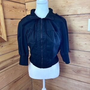 Cotton Black Cropped Puff Sleeve Full Zip Jacket Womens Size XL Majora